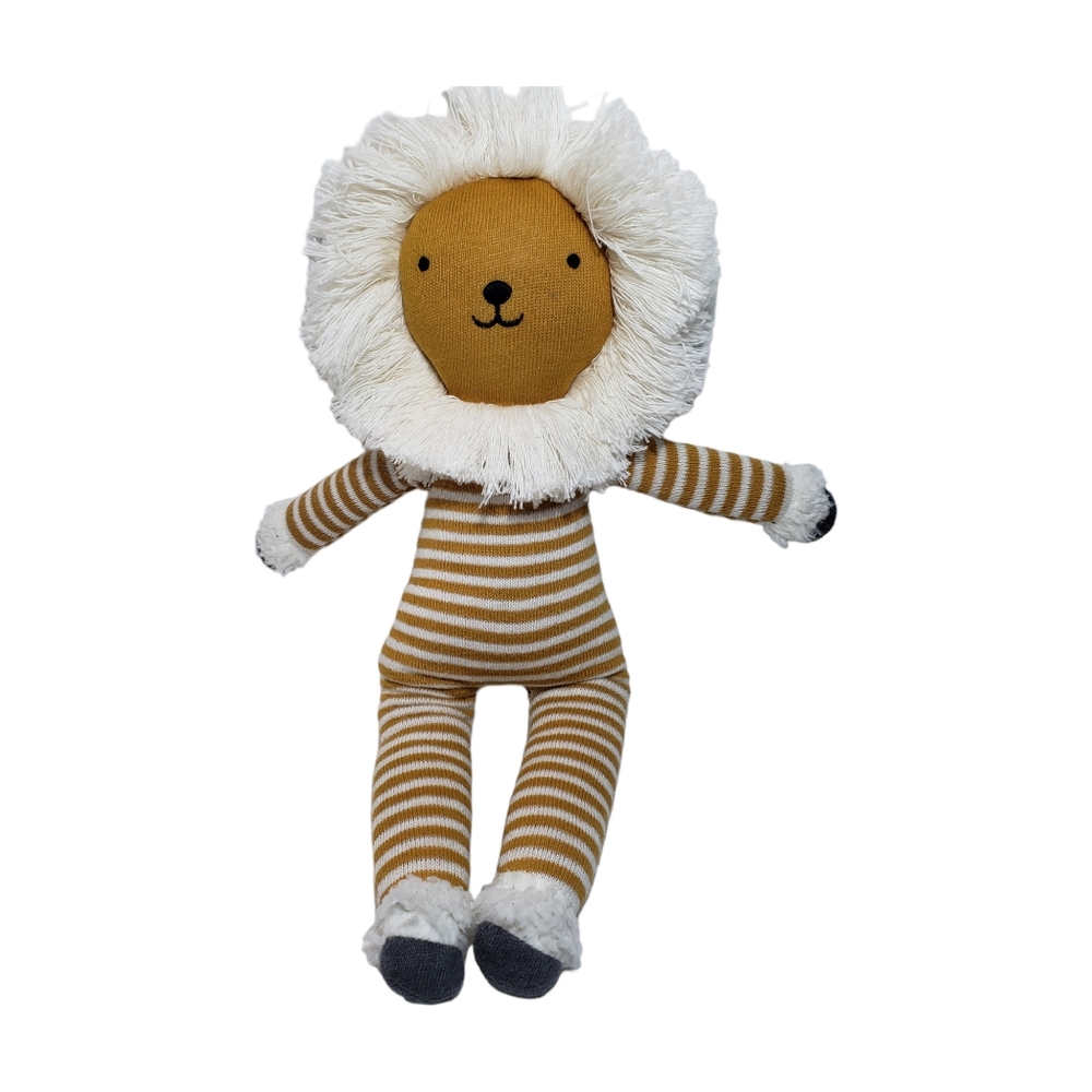 Creative Co-Op Knit Lion Doll Stripe Jumpsuit 19.5" H Plush